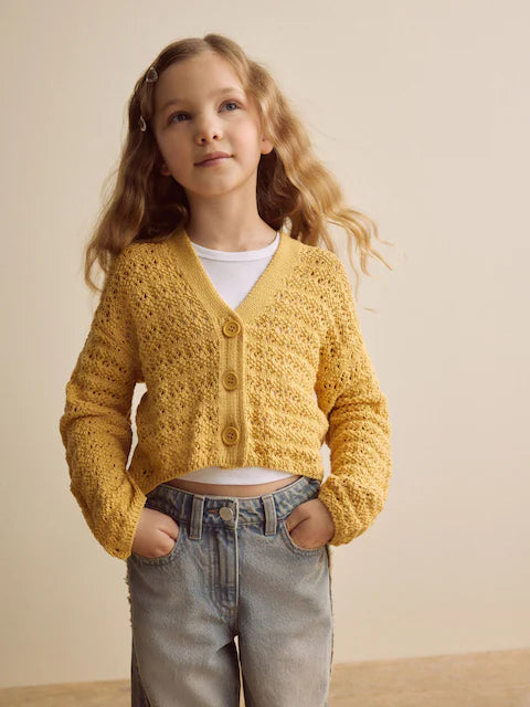 Ochre Yellow Knitted V-Neck Cardigan (3-16yrs)