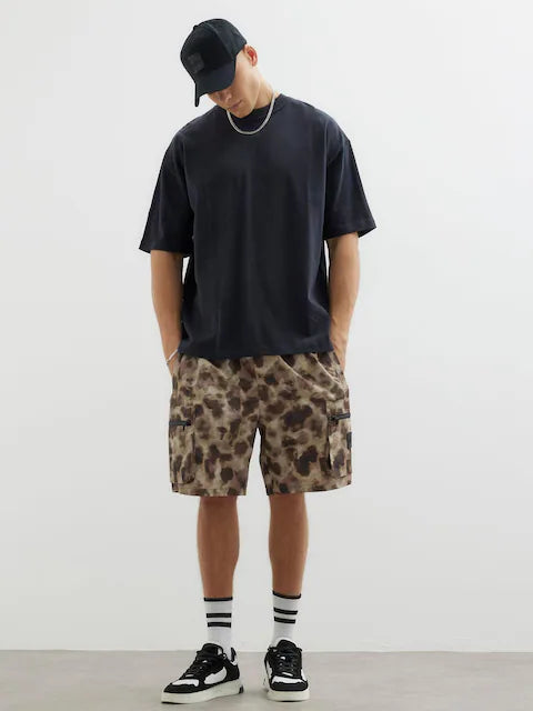 River Island Brown Loose Fit Camouflage Cargo Shorts
