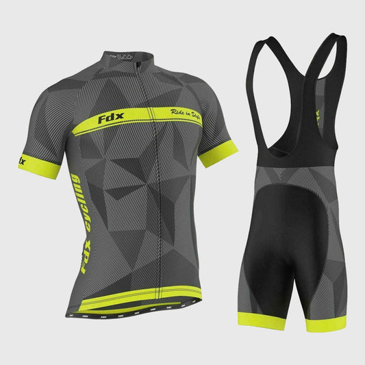 Men's & Boy's Set Splinter Yellow Summer Cycling Jersey & Padded Bib Shorts